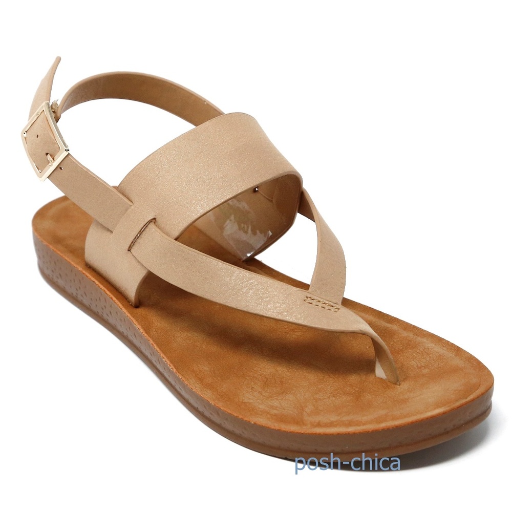 New Beige Thong Single Sling Flat Sandals (Sku 100)